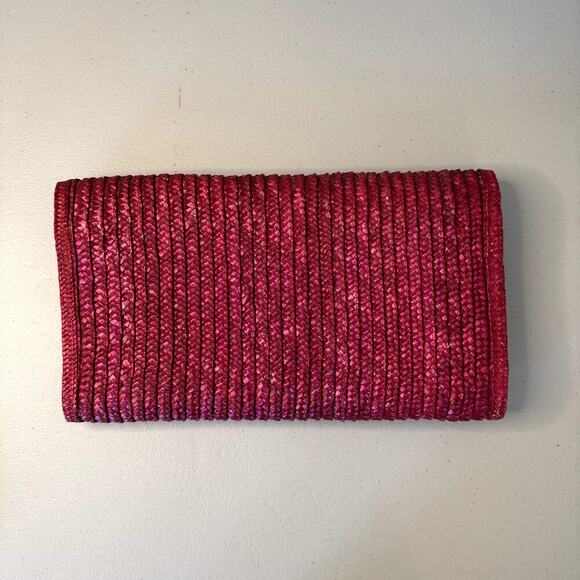 Vintage 60s 70s Woven Straw Envelope Clutch Bag Red Pink - Picture 2 of 6